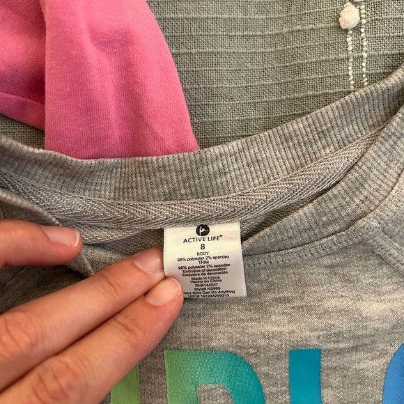 Lot of 2 Girls' Pink and Gray Long Sleeve Tops size 7/8 - Picture 3 of 4